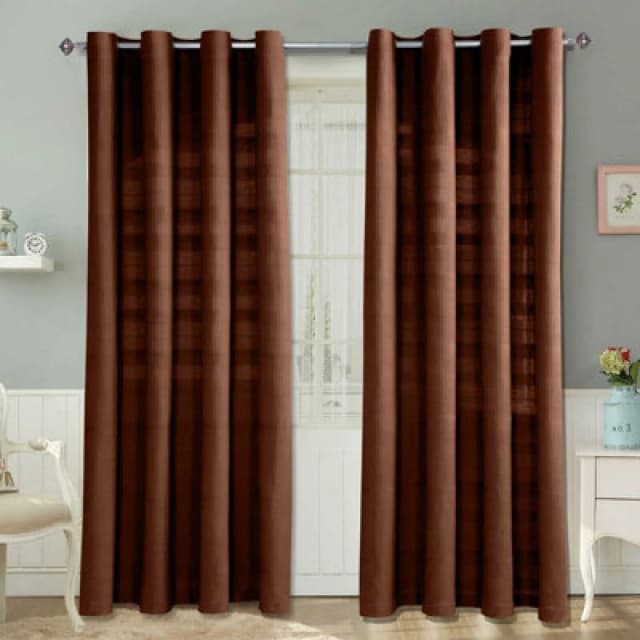 Homescapes Cotton Rajput Ribbed Chocolate Brown Curtain Pair, 54 X 54" Drop