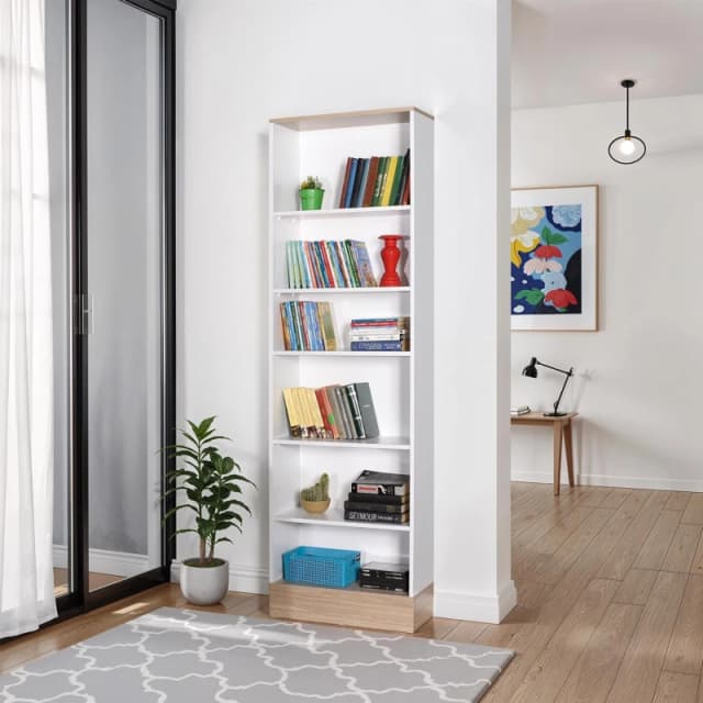 FWStyle FWStyle 6 Tier Bookcase Two Tone White & Oak Effect White One Size Unisex 5056413130891