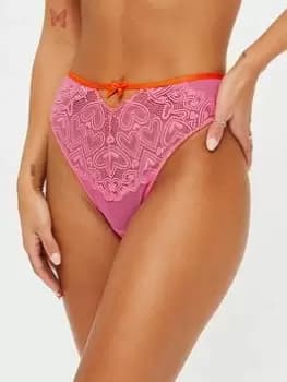 Ann Summers Knickers Heart To Heart High Waist Brazilian - Bright Pink, Bright Pink, Size 10, Women