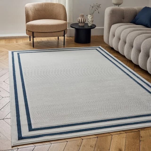 THE RUGS Carmel Modern Area Rugs & Runners Bordered Design Soft Pile in Navy Size: 80cm x 150cm Navy Unisex 80cm x 150 cm