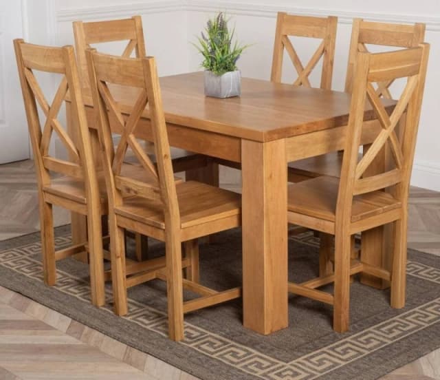 Thats Furniture Dakot 127 x 82cm Oak Small Dining Table & 6 Berkeley Chairs in Brown Size: 127 x 82cm Brown Unisex 127 x 82 cm