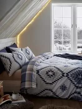 Catherine Lansfield Navajo Reversible Duvet Cover Set Blue - Db