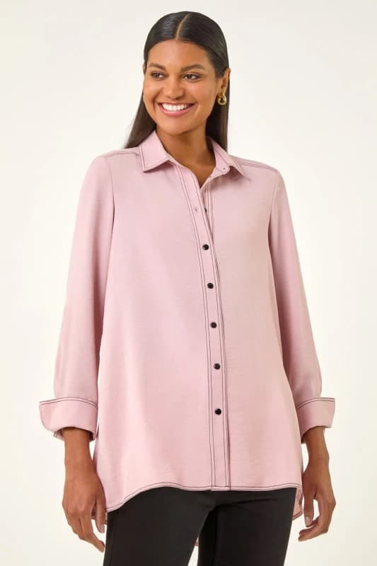 Roman Womens Constrast Stitch Shirt in Light Pink Size: 10 Light Pink Female 10