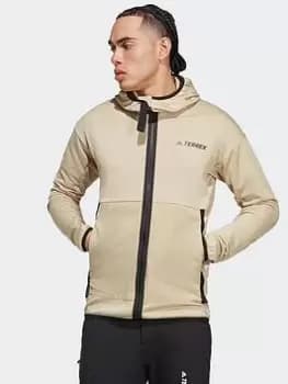 adidas Terrex Terrex Tech Flooce Light Hooded Hiking Jacket, Beige Size M Men