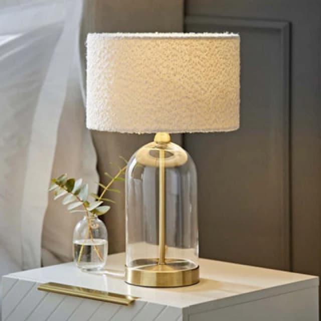 ValueLights Jessy Gold Glass Table Lamp With Cream Boucle Shade Gold