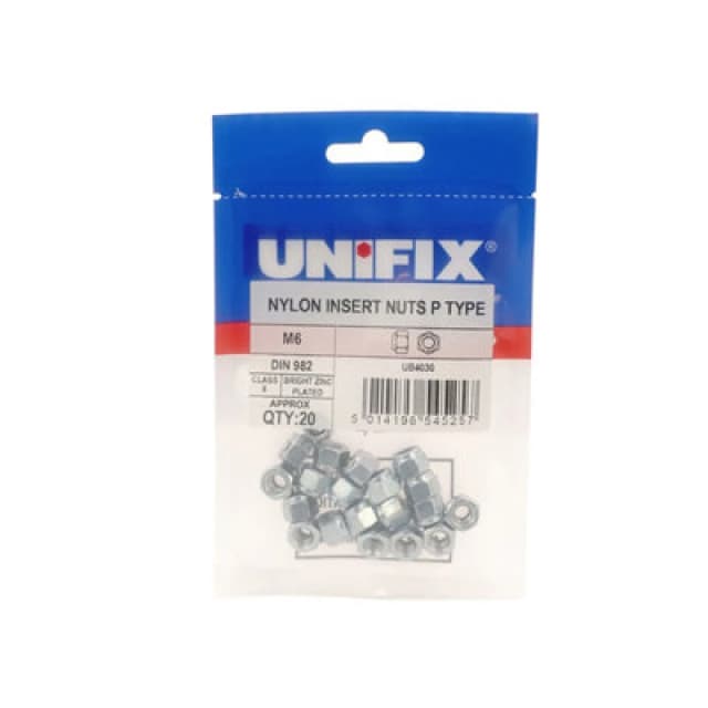 Unifix Class 8 Nylon Insert Nuts P Type Din 982 Bzp - M6 - Ubnipms06