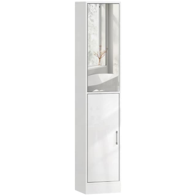 kleankin Tall Bathroom Cabinet with Mirror, High Gloss White 834-371V00WT