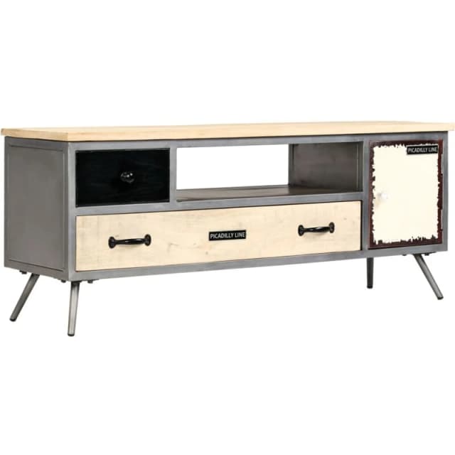vidaXL Solid Mango Wood and Steel TV Cabinet 120x30x45cm Entertainment Centre