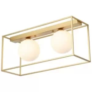 Netlighting Modern Flush Ceiling Light Golden 2 Light with White Shade, G9