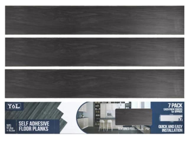 Yes-Online Floor Planks Tiles Self Adhesive Black Wood Vinyl Flooring Kitchen Bathroom - Pack Of 7 6X36"- 1M²