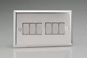 Varilight Classic 6 Gang 2 Way Rocker Switch With Metal Rockers (Double XC96D) - Polished Chrome - XC96D