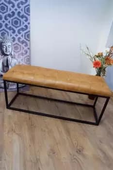 Genuine Tan Leather Hand Stitched Indoor Bench