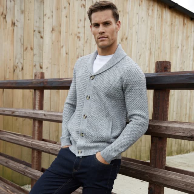 Threadbare Threadbare Men 'Lindow' Shawl Collar Knitted Cardigan in Grey Size: Small Grey S Male 7625914435590