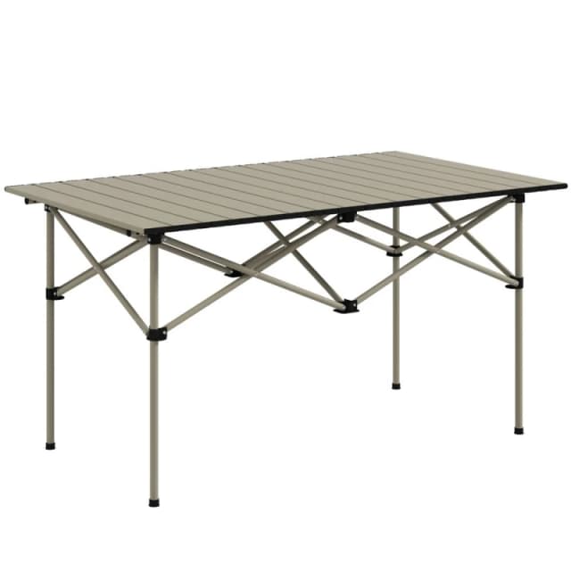 Outsunny Portable Folding Camping Table w/ Roll Up Aluminium Top Carry Bag Khaki - Outsunny 5056725522742