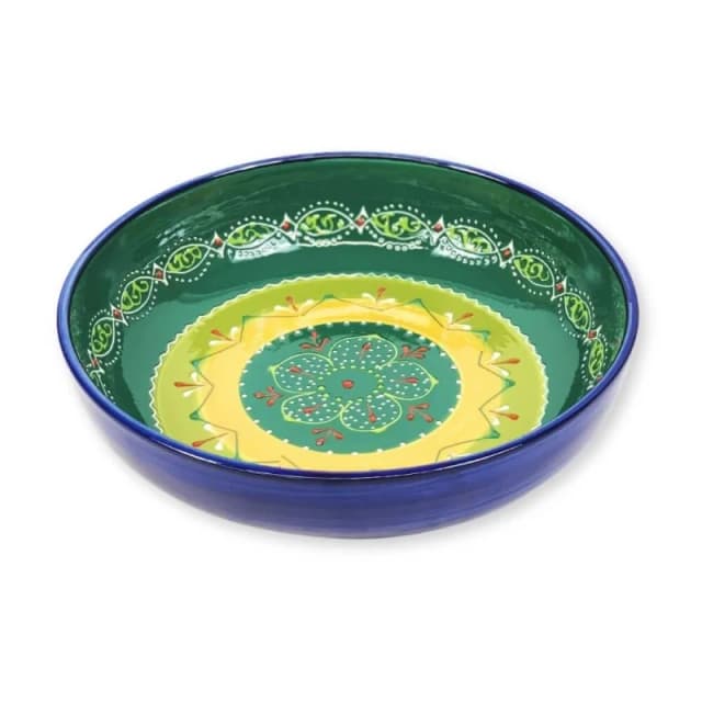Verano Spanish Ceramics Classic Spanish Hand Painted Kitchen Dining Decor Large Bowl (Diam) 30cm Orange/Green Multicolor Unisex