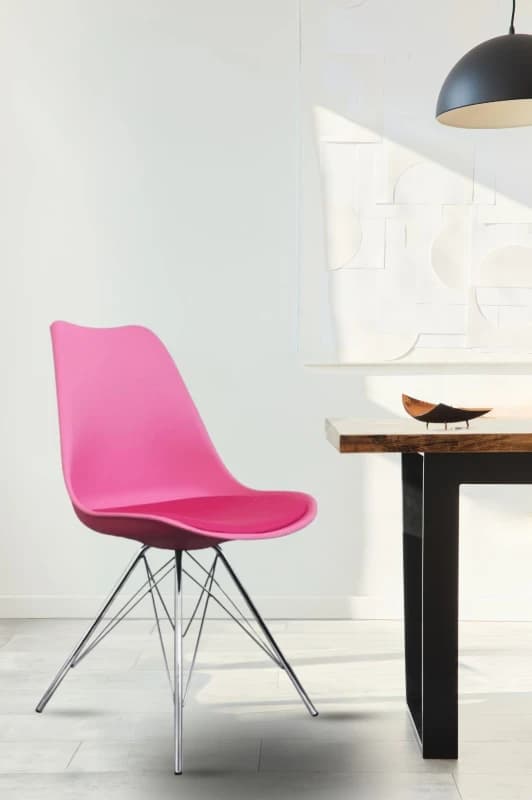 Fusion Living Soho Plastic Dining Chair with Chrome Metal Legs Bright Pink