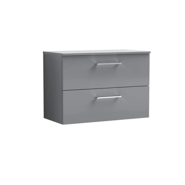 Balterley Level 800mm Wall Hung 2 Drawer Vanity Unit with Worktop - Satin Grey Grey Unisex