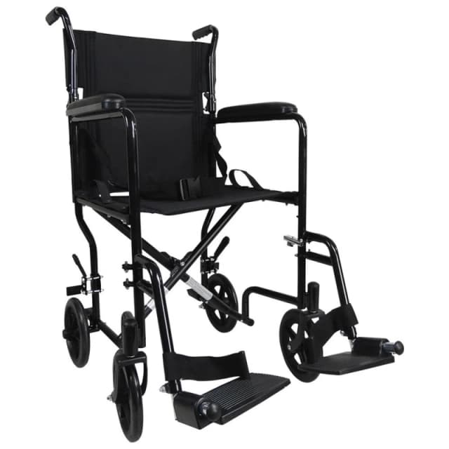 Loops Lightweight Steel Compact Attendant Propelled Transit Wheelchair - Black Black