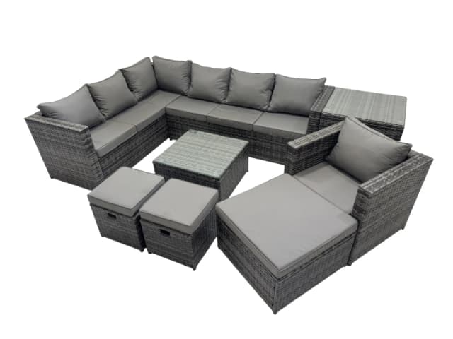 Fimous Patio Furniture Sets with Corner Sofa Chair Side Table 3 Footstools in Dark Grey Dark Grey Unisex