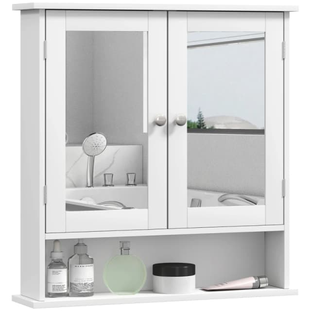 kleankin Wall Mounted Mirror Cabinet W/ Double Mirror Doors & Adjustable Shelf, White 834-330V00WT