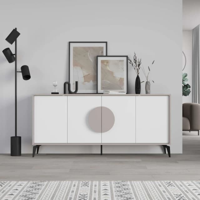Decortie Sideboard Console 180Cm 35.6X180X82Cm 4 Particleboard White, Multi 8680812121937