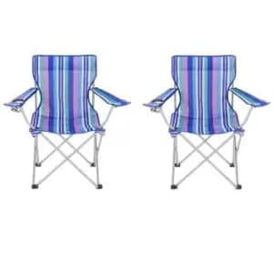 2 Folding Beach Chairs For Camping, Fishing Or Beach Blue stripes