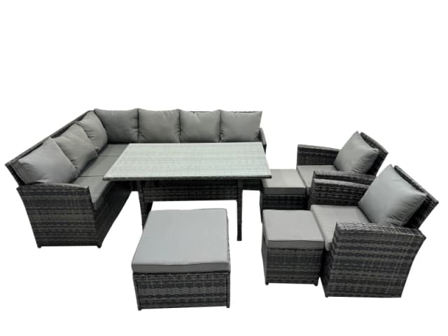 Fimous 11 Seat Dining Table Corner Sofa Set with 3 Stool 2 Chairs in Dark Grey Dark Grey Unisex