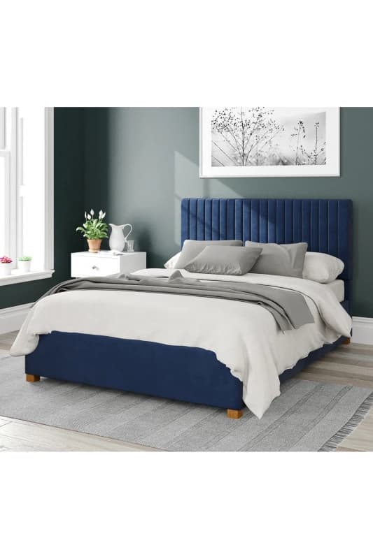 Aspire Aspire Grant Upholstered Ottoman Storage Bed, Plush Velvet Fabric in Navy Size: Small Double Navy Small Double Unisex 5057632170842
