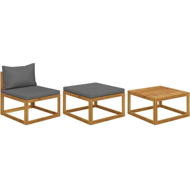 VIDAXL 3 Piece Garden Lounge Set with Cushions Solid Wood Acacia Vidaxl 8720845737122