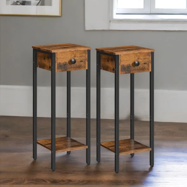 Rafaelo Mobilia Set of 2 Slim Side Tables in Brown Brown Unisex