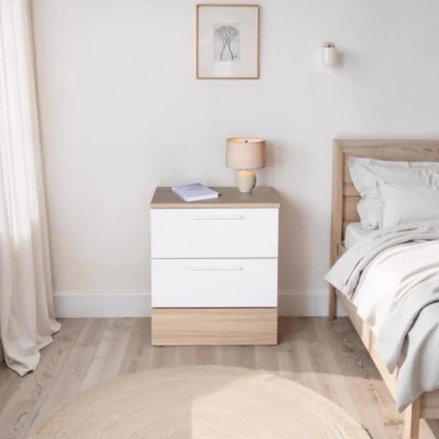FWStyle FWStyle 2 Drawer Bedside Table Nighstand Two Tone White & Oak White One Size Unisex 5056413130860