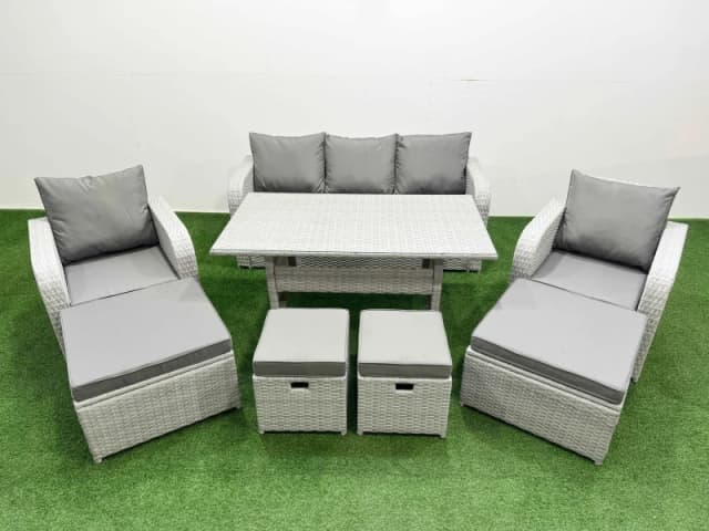 Fimous PE Rattan Lounge Sofa Sets 9 Seater Outdoor Garden Furniture Set in Light Grey Light Grey Unisex