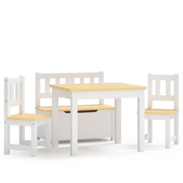 VIDAXL 4 Piece Children Table and Chair Set White and Beige mdf Vidaxl 8720286669525