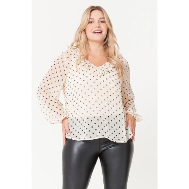 Be You Ruffle Neck Spot Blouse - Cream Cream 10