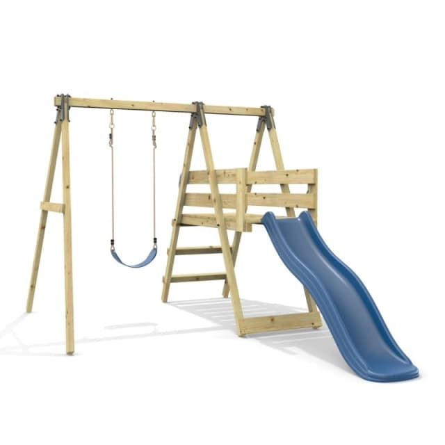 OutdoorToys Glide Wooden Single Garden Swing Set with 6ft Slide & Swing Seat for Kids - Orchid (Navy Blue Belt Swing) in Navy Navy Unisex
