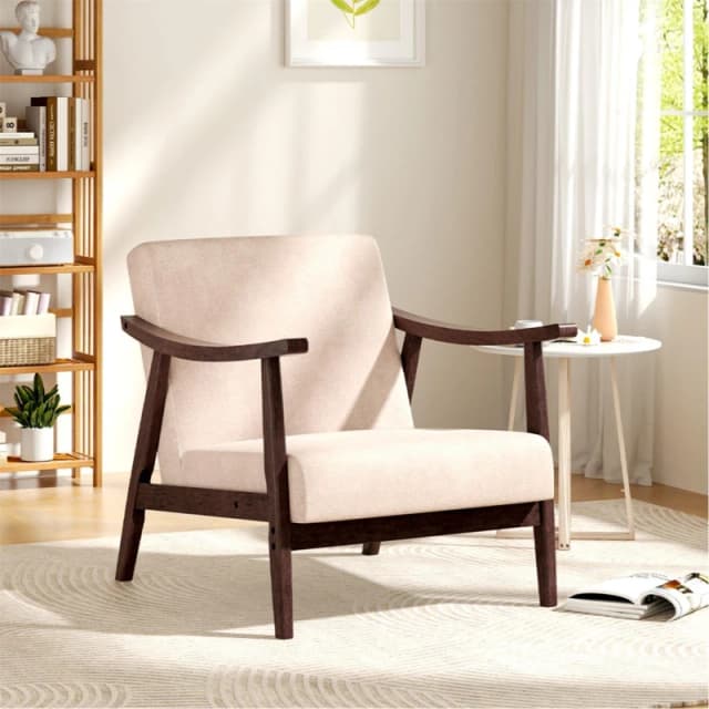 Kabinet UK Beige Wooden Single Armchair Accent Chair Fabric Beige unisex Medium
