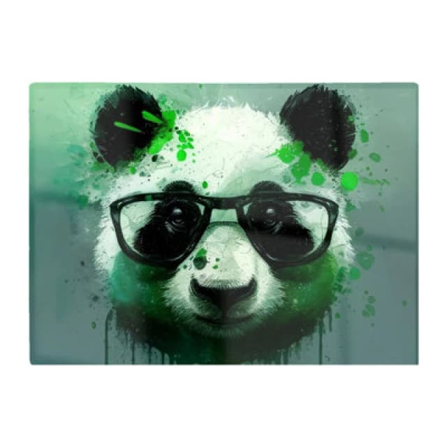 Warren Reed Designer Panda With Glasses Green Splashart Glass Chopping Board
