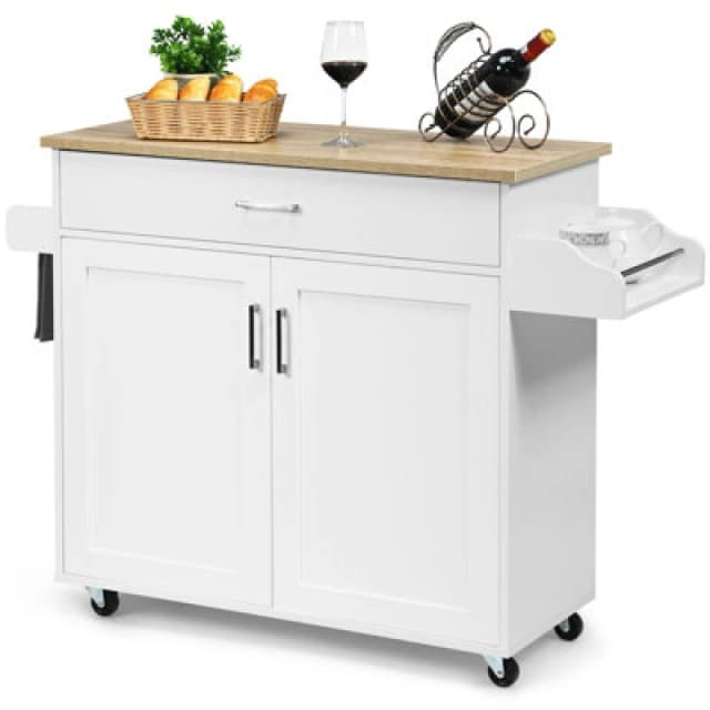 Costway Kitchen Island Cart Rolling Storage Trolley Cart W/ Lockable Rubber Casters
