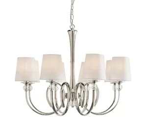8 Light Multi Arm Lamp Chandelier Polished Nickel Plate, Clear Crystal, E14