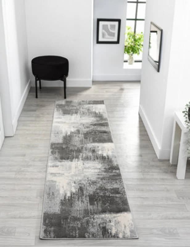 Obsidian Modern Low Pile Area Rug - Craft Abstract Design Grey 60Cm X 220Cm