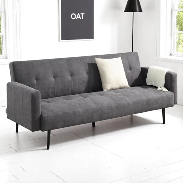 OAT Home Hayle Fabric Upholstered 3 Seater Large Single Clic-Clac Sofa Bed in Charcoal Charcoal Unisex 3 Seater