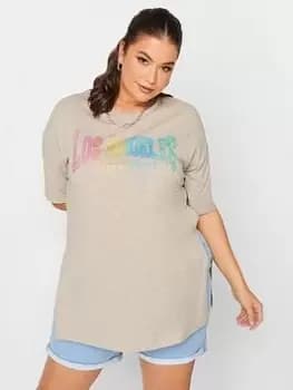 Yours Split Hem T-Shirt, Natural, Size 18, Women