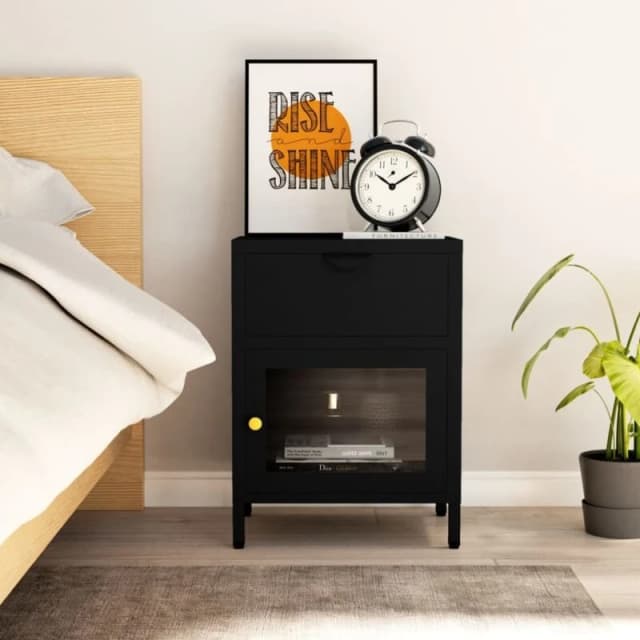 VIDAXL Nightstand Black 40x30x54.5cm Steel and Glass Vidaxl 8720286564172