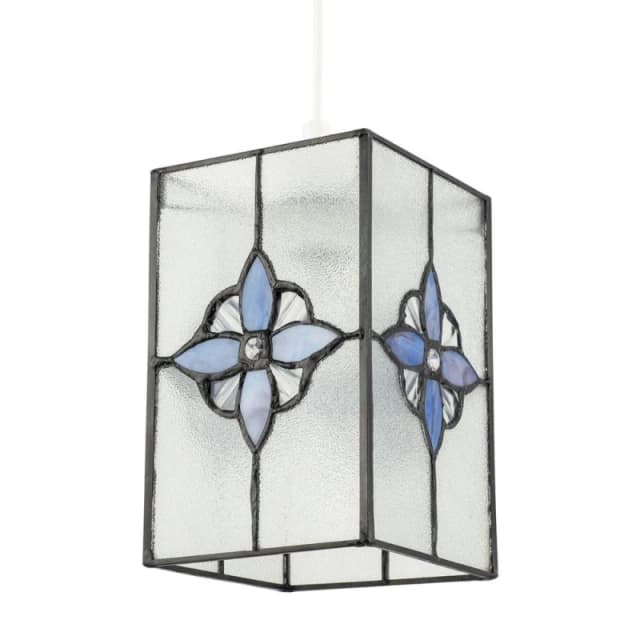 Happy Homewares Traditional Clear Glass Tiffany Style Pendant Shade with Purple Panels Purple Unisex