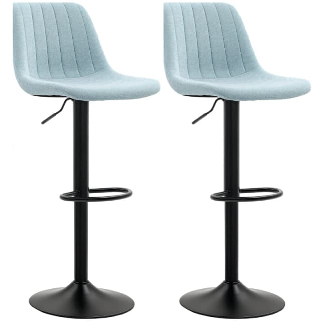 HOMCOM Bar Stools Set of 2 Adjustable Swivel Bar Chairs with Backrest Light Blue