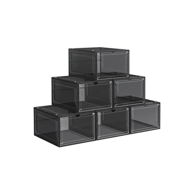 LEDREM Shoe Boxes, Plastic Shoe Storage Organisers With Clear Doors, Set Of 6, Stackable, Easy Assembly, 27 X 34.5 X 19 Cm