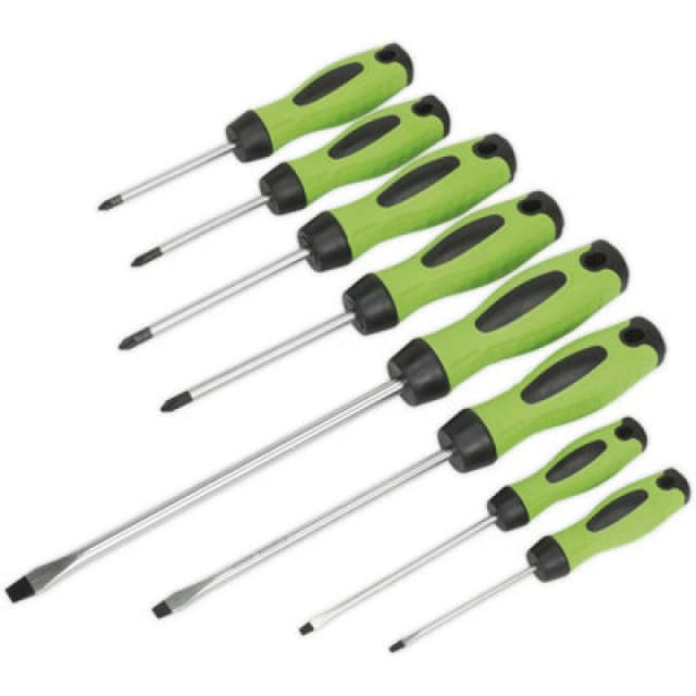 Loops 8 PACK - Hi-Vis Green Screwdriver Set - Slotted Phillips POZI Premium Drivers Green