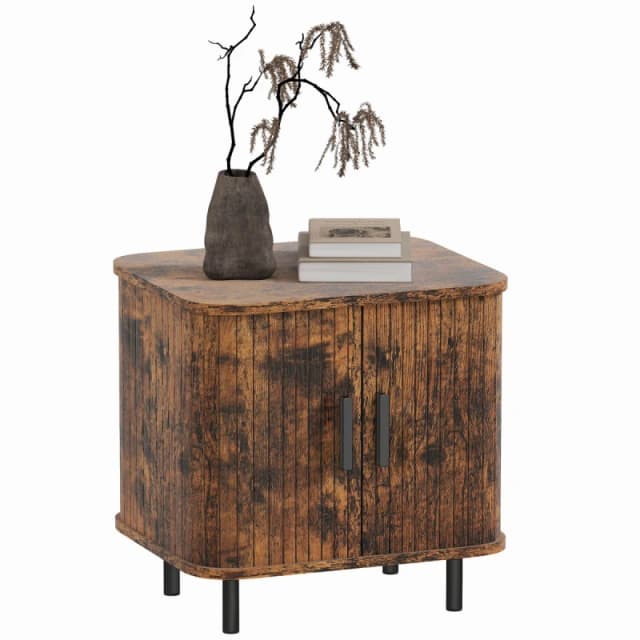 HOMCOM HOMCOM Nordic Bedside Table with Sliding Doors Metal Legs in Brown Brown One Size Unisex 5063603044043