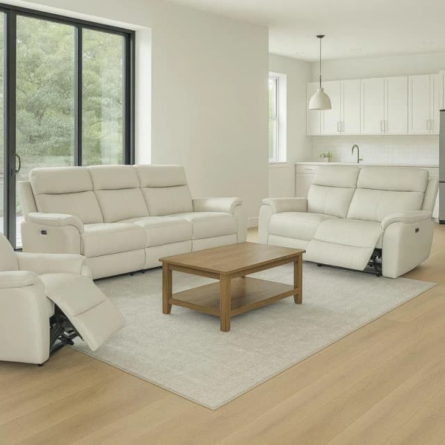 Aspire Aspire Kingsmere 3 + 2 + 1 Power Recliner Sofa Suite in Real Leather in Light Grey Light Grey One Size Unisex 5057632315113