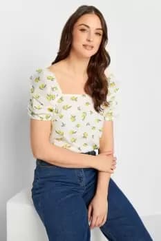 Tall Lemon Print Linen Blend Top